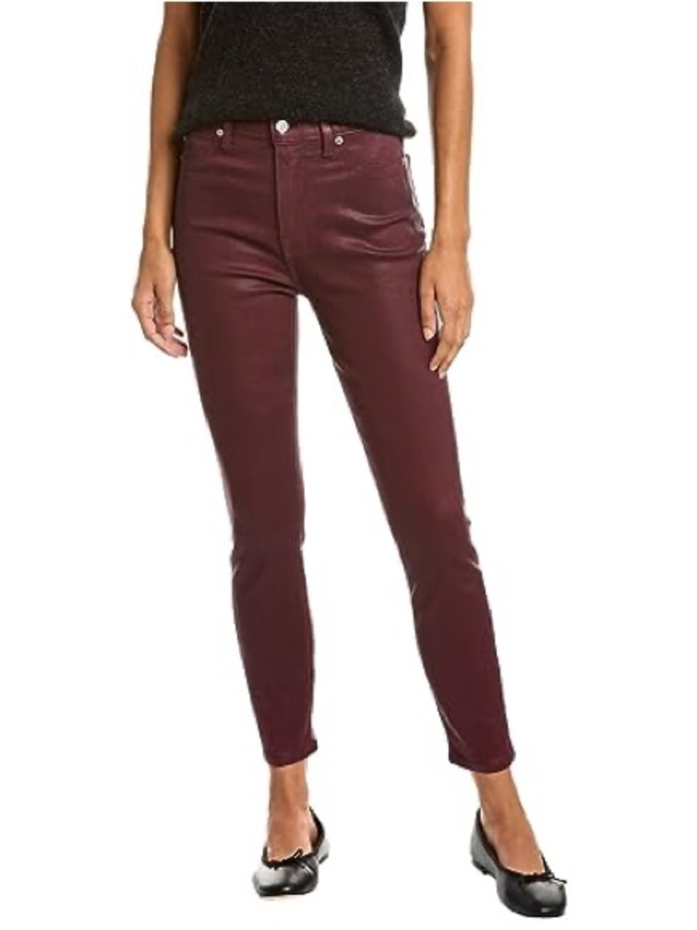 7 for all Mankind High-Rise Ankle Skinny Jeans in Coated Wine EUC
